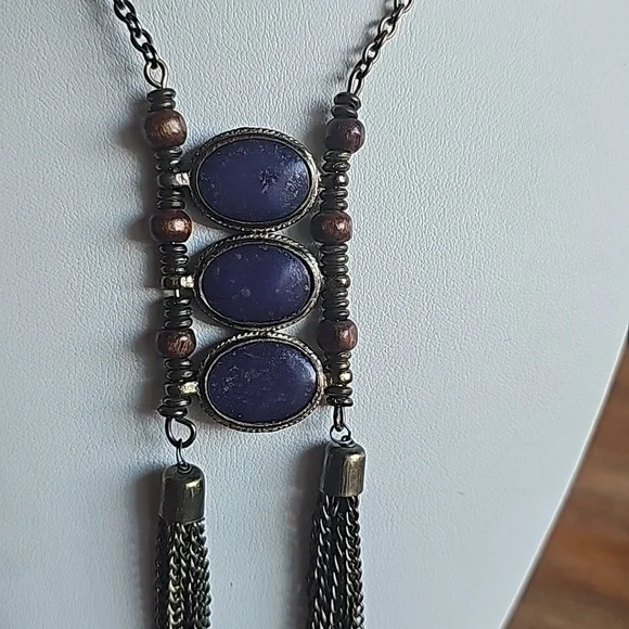 Turkmen tribal lapis lazuli Wedding brides maids beaded long necklace - Picture 2 of 5